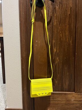 Yellow Perforated Crossbody Bag with Heart Accent
